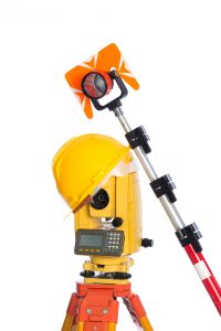 land surveyor equipment optical level in white background