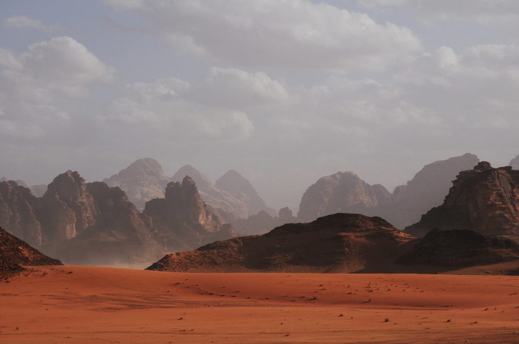 a desert landscape reminiscent of Mars