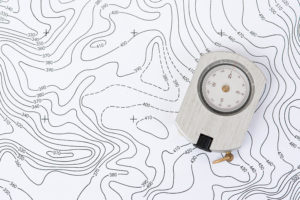 Compass on Topographic Map.